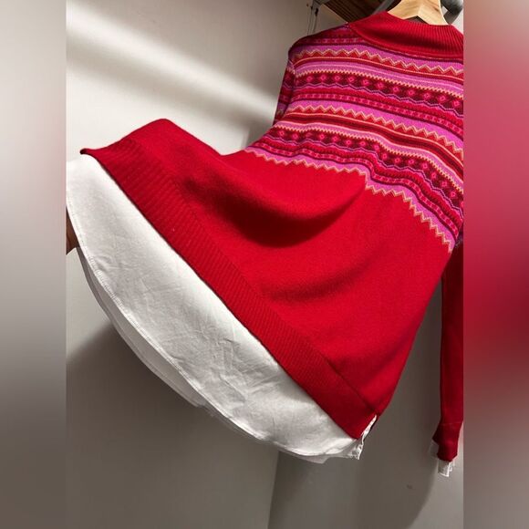 Isaac Mizrahi sweater shirt Mock-Neck Fair Isle Jacquard Red size M stylish cozy - Picture 14 of 15